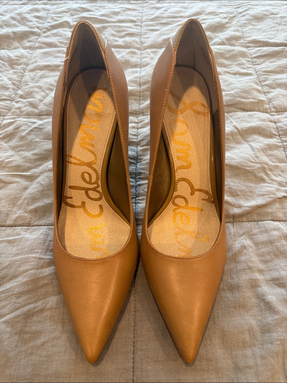 Sam Edelman Tan Pointed-Toe Leather Pumps